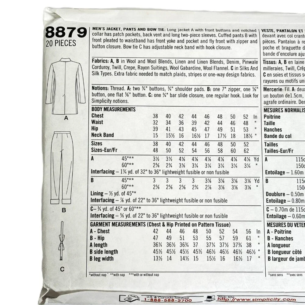 Simplicity 8879 Retro Zoot Suit Pattern Size 38-44 NWT NOS - Picture 5 of 6